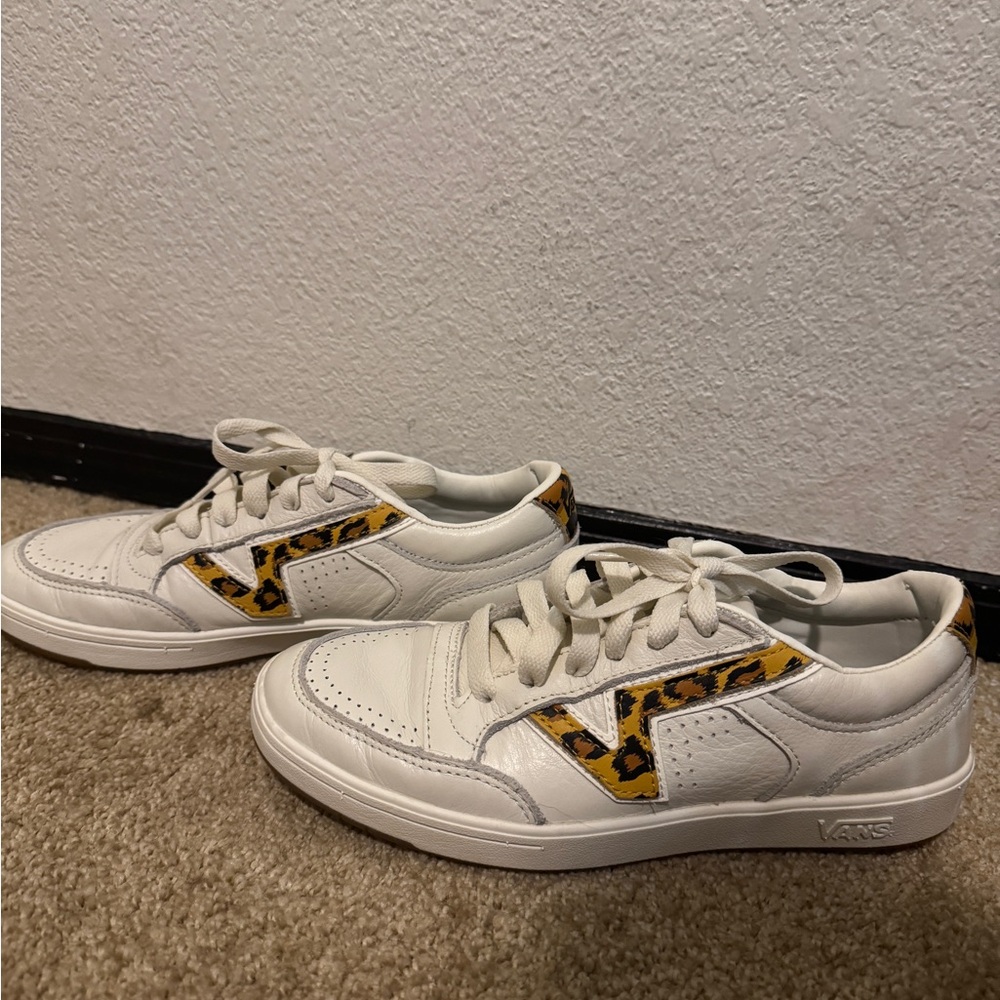 Vans White Lowland Cc Sneakers with Leopard Print Accents